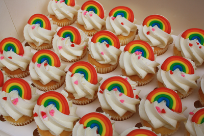 Mardi Gras Mini Rainbow Cupcakes
